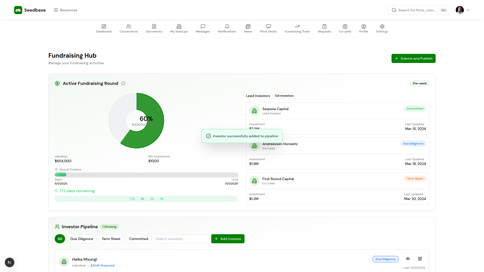 Seedbase dashboard screenshot light mode